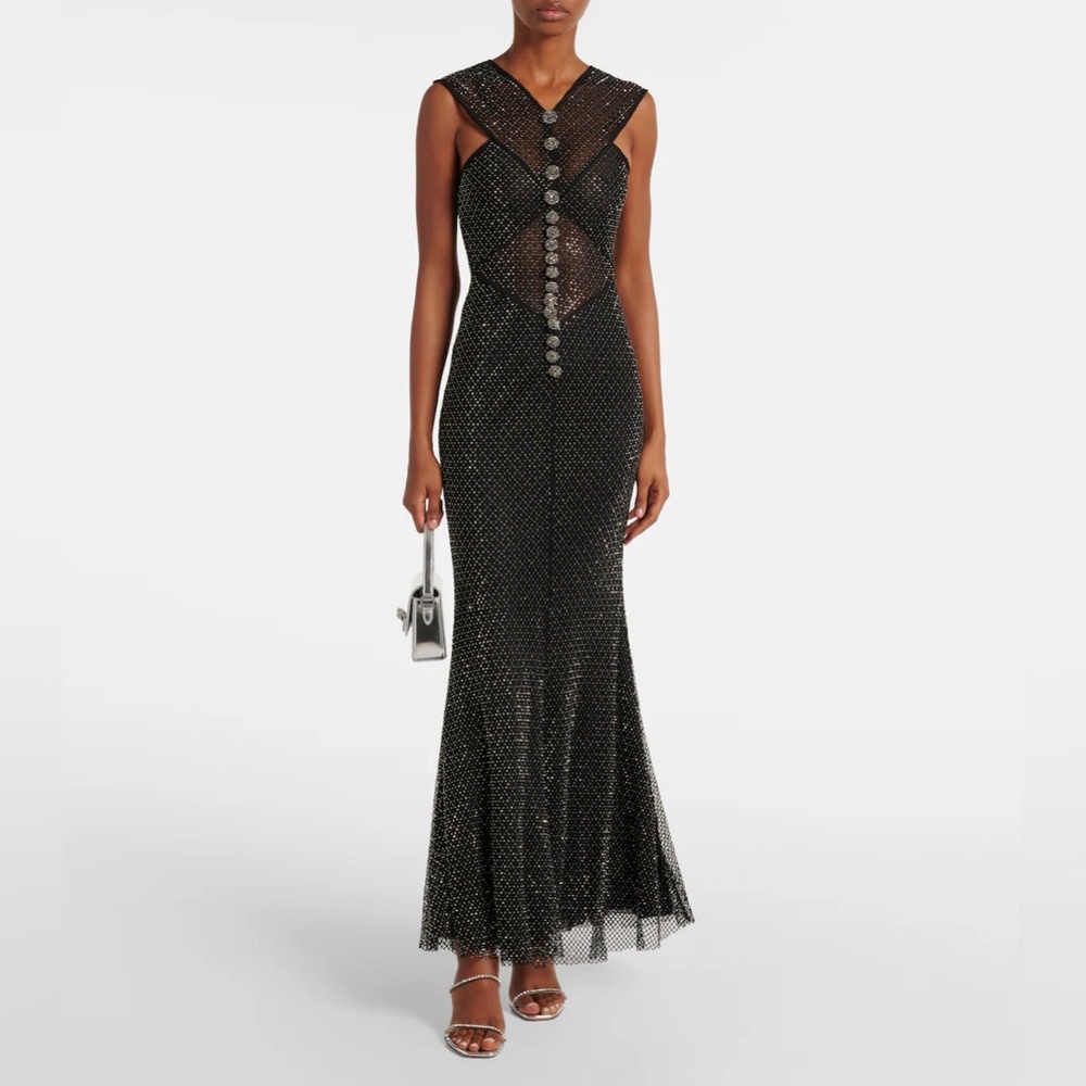 Self-Portrait Embellished Fishnet Dress